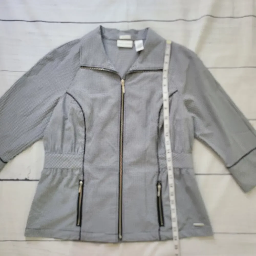 Drapers & Damons Size M Stretch Gingam Plaid‎ Black White Full Zip Jacket